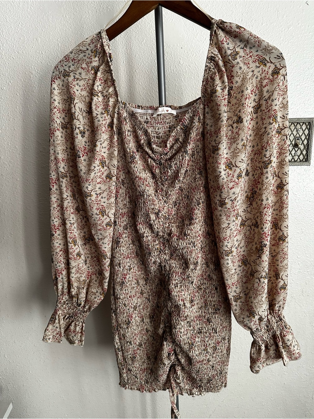Blush Cream Smocked Top with Pink & Brown Flecks